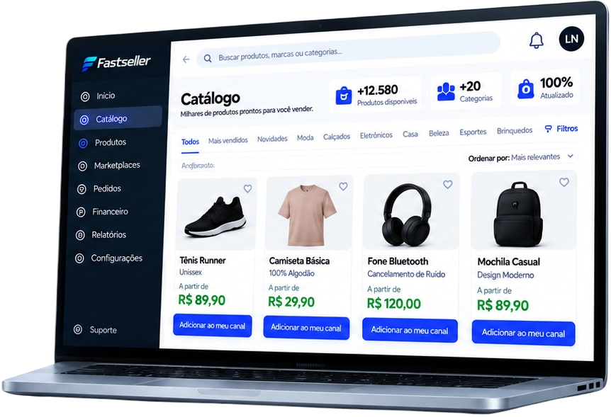Painel FastSeller aberto em um notebook